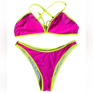 Pink and Neon Yellow Bikini Set